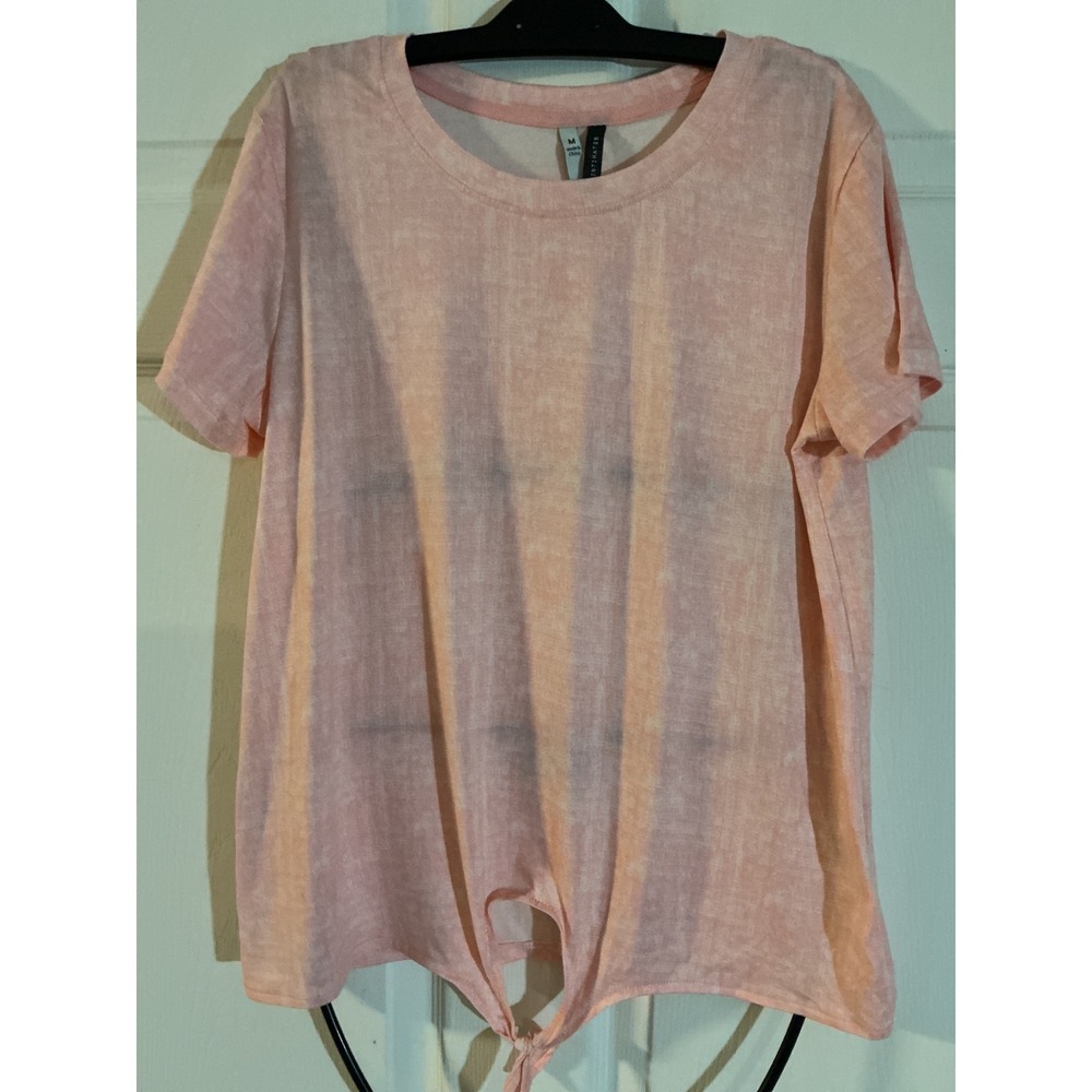 Jaclyn Intimates Womens Peach Heathered Short Sleeve Front Tie Sleep Top Medium‎